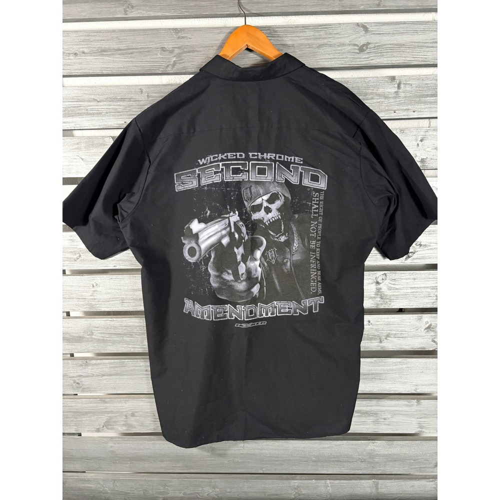 Second Amendment NRA Gun Skull Mechanic Shirt Mens XL Black Short Sleeve